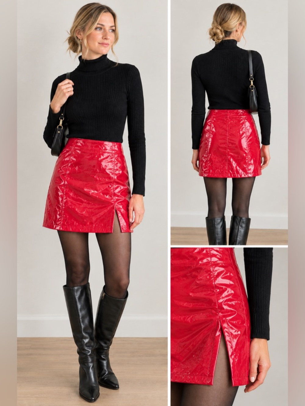 NWT Oh Polly Red Patent Mini Skirt with Side Slit